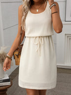 Liliana | Women's Waffle Knit Drawstring Mini Tank Dress