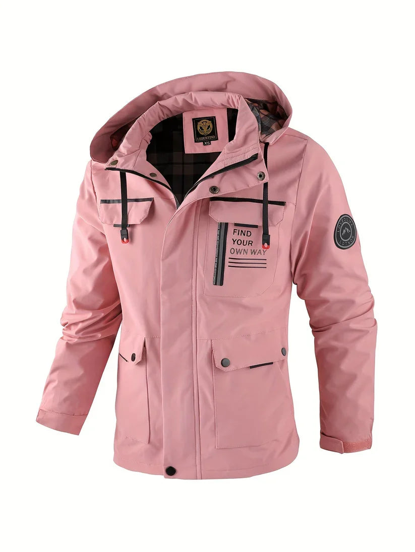 Benedict | Men Winter Puffer Jacket Coat Leather Hood — Pink