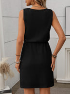 Liliana | Women's Waffle Knit Drawstring Mini Tank Dress