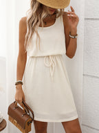 Liliana | Women's Waffle Knit Drawstring Mini Tank Dress
