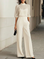 Theodora | Long Sleeve Wide Leg Jumpsuit Evening Occasion — White