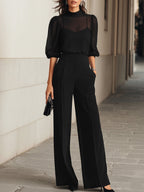 Theodora | Long Sleeve Wide Leg Jumpsuit Evening Occasion — Black