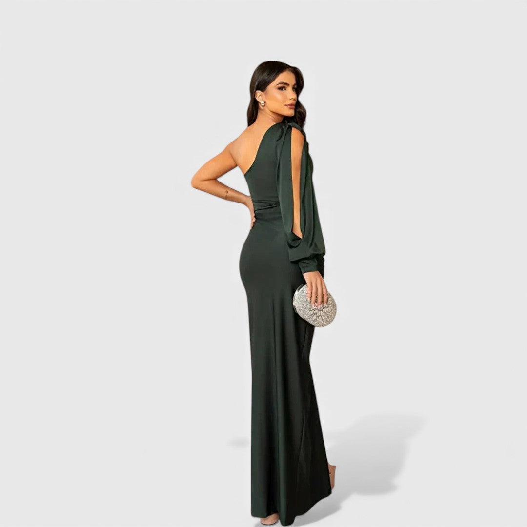 Vivienne | Long Sleeve Satin Maxi Dress Wedding Guest Evening