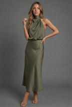 Sidonie | Summer Wedding Guest Dress Halter Neck Satin Midi