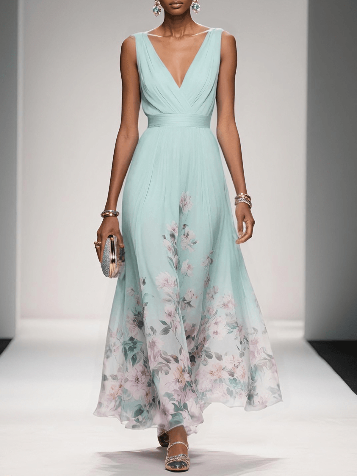 Celestine | Drop Waist Floral Maxi Wedding Guest Dress