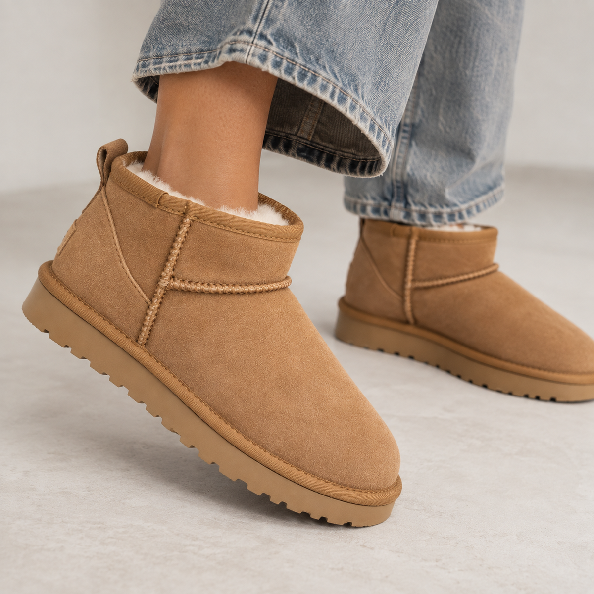 Violaine | Black Leather Flat Ankle Boots Winter Casual