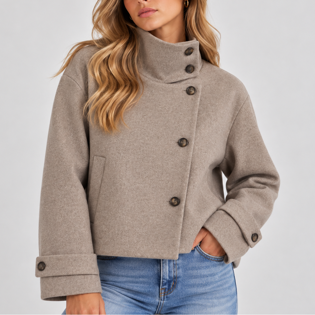 Edith | Faux Fur Cropped Puffer Jacket Coat — Beige