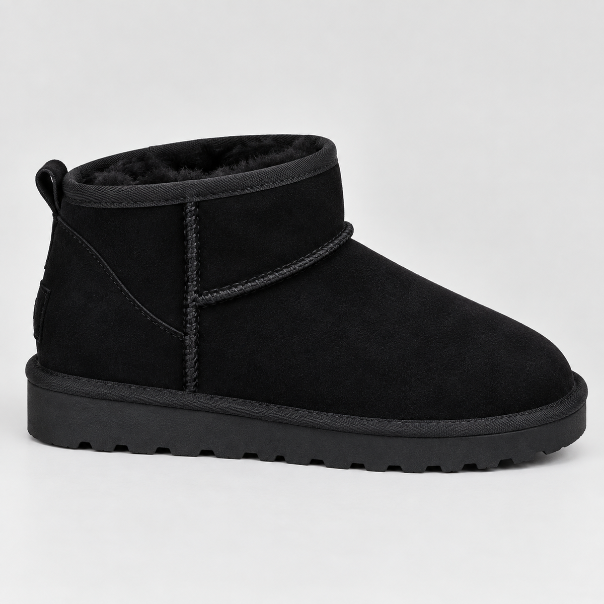 Violaine | Black Leather Flat Ankle Boots Winter Casual — Black