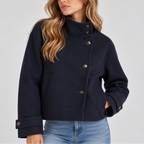 Edith | Faux Fur Cropped Puffer Jacket Coat — Navy