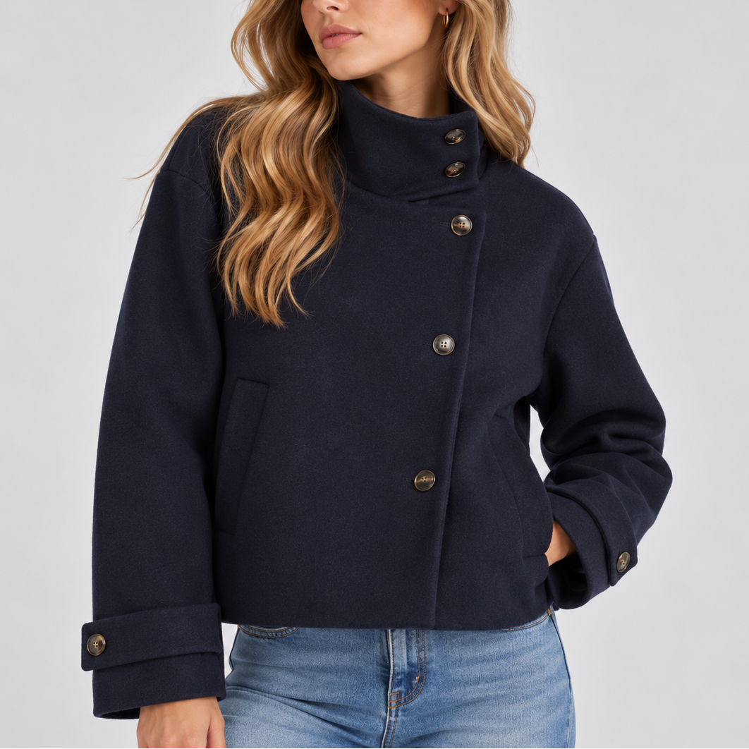 Edith | Faux Fur Cropped Puffer Jacket Coat — Navy