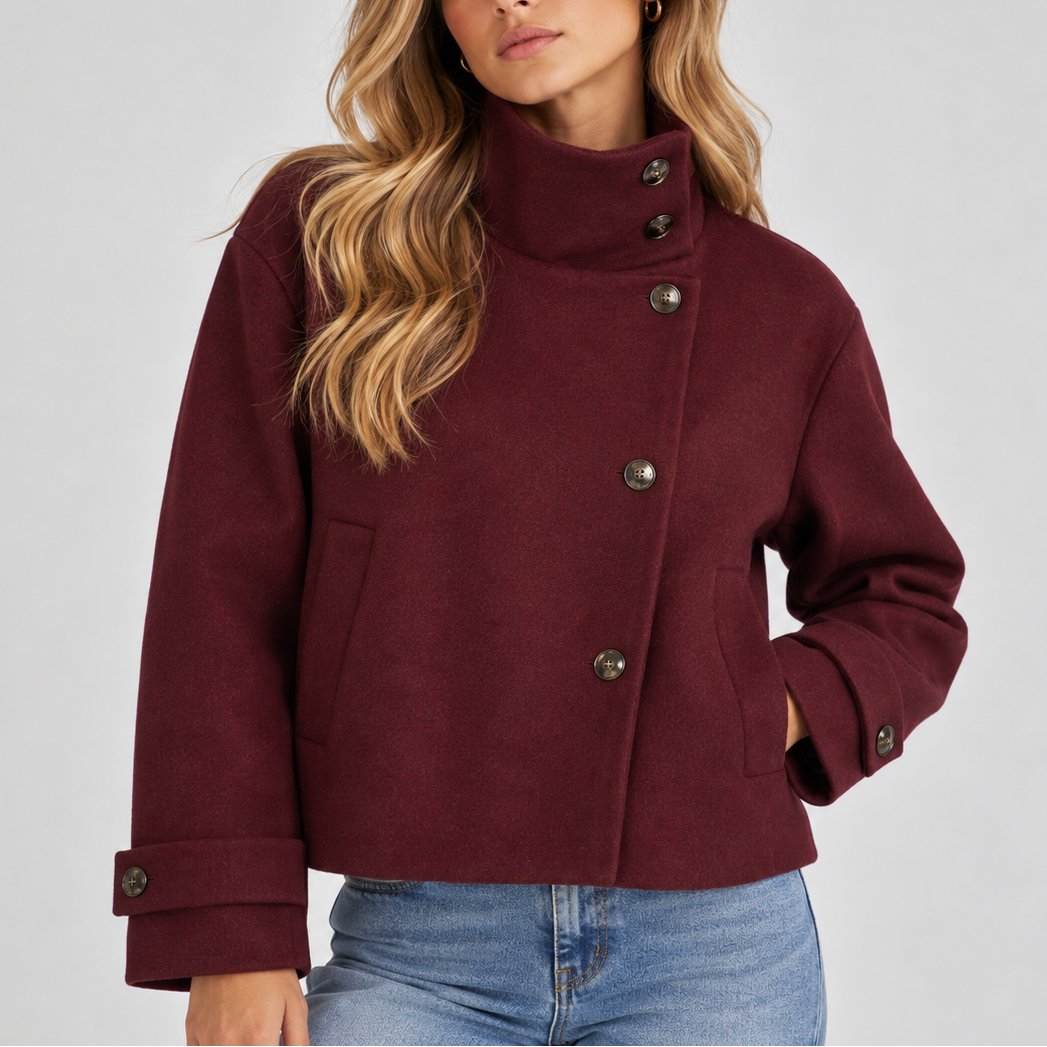 Edith | Faux Fur Cropped Puffer Jacket Coat — Red