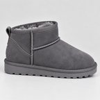 Violaine | Black Leather Flat Ankle Boots Winter Casual — Gray