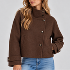 Edith | Faux Fur Cropped Puffer Jacket Coat — Brown