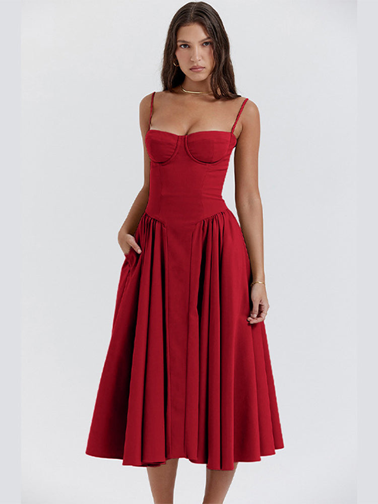Mirabelle | Corset Adjustable Spaghetti Strap Midi Dress