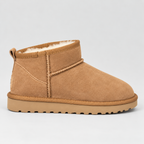Violaine | Black Leather Flat Ankle Boots Winter Casual — Beige