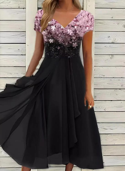 Albane | Floral Chiffon Cocktail Evening Wedding Guest Dress