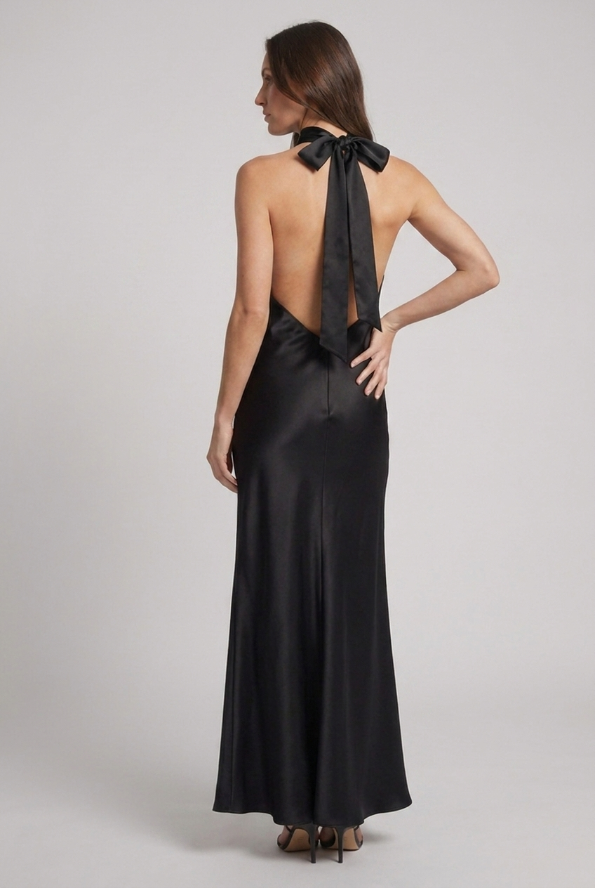 Lucinda | Halterneck Satin Winter Wedding Guest Dresses