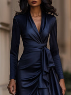 Mirabelle | Pleated Satin Maxi Dress With Ruffle Details