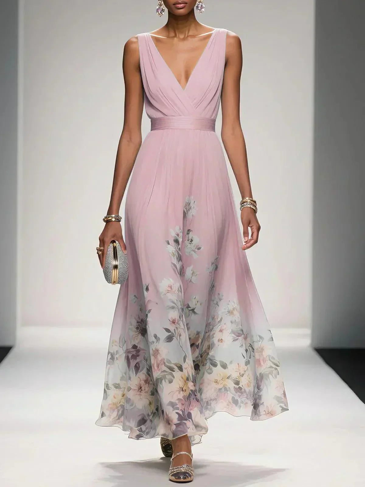 Celestine | Drop Waist Floral Maxi Wedding Guest Dress