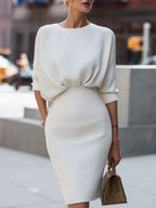 Anouk | Ivory Batwing Draped Garden Party Pencil Dress