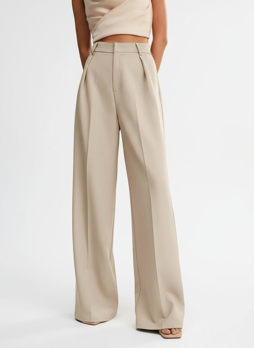 Dominique | High Waisted Wide Leg Tailored Trousers For Work