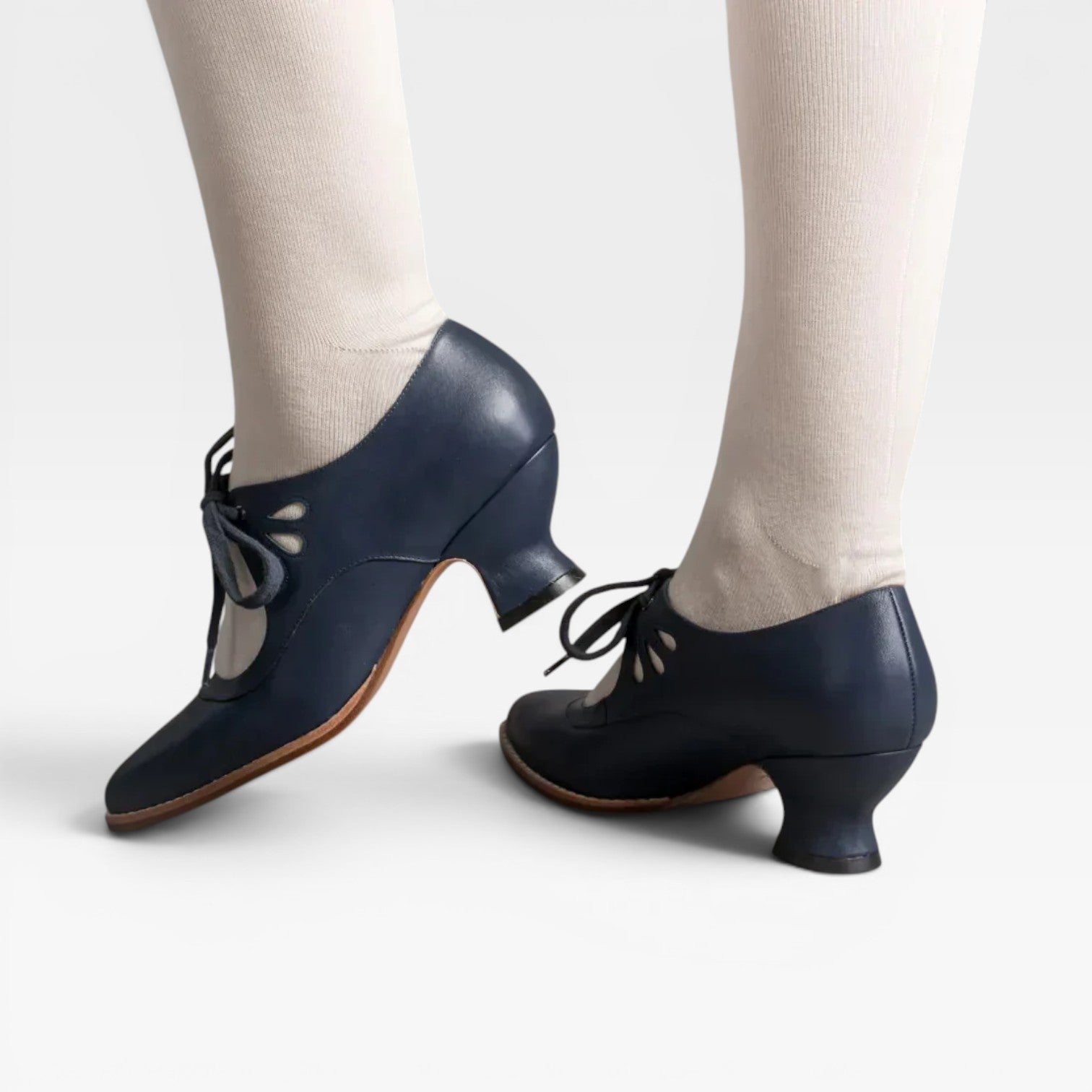 Camille | Silver Low Heel Lace-Up Leather Pumps