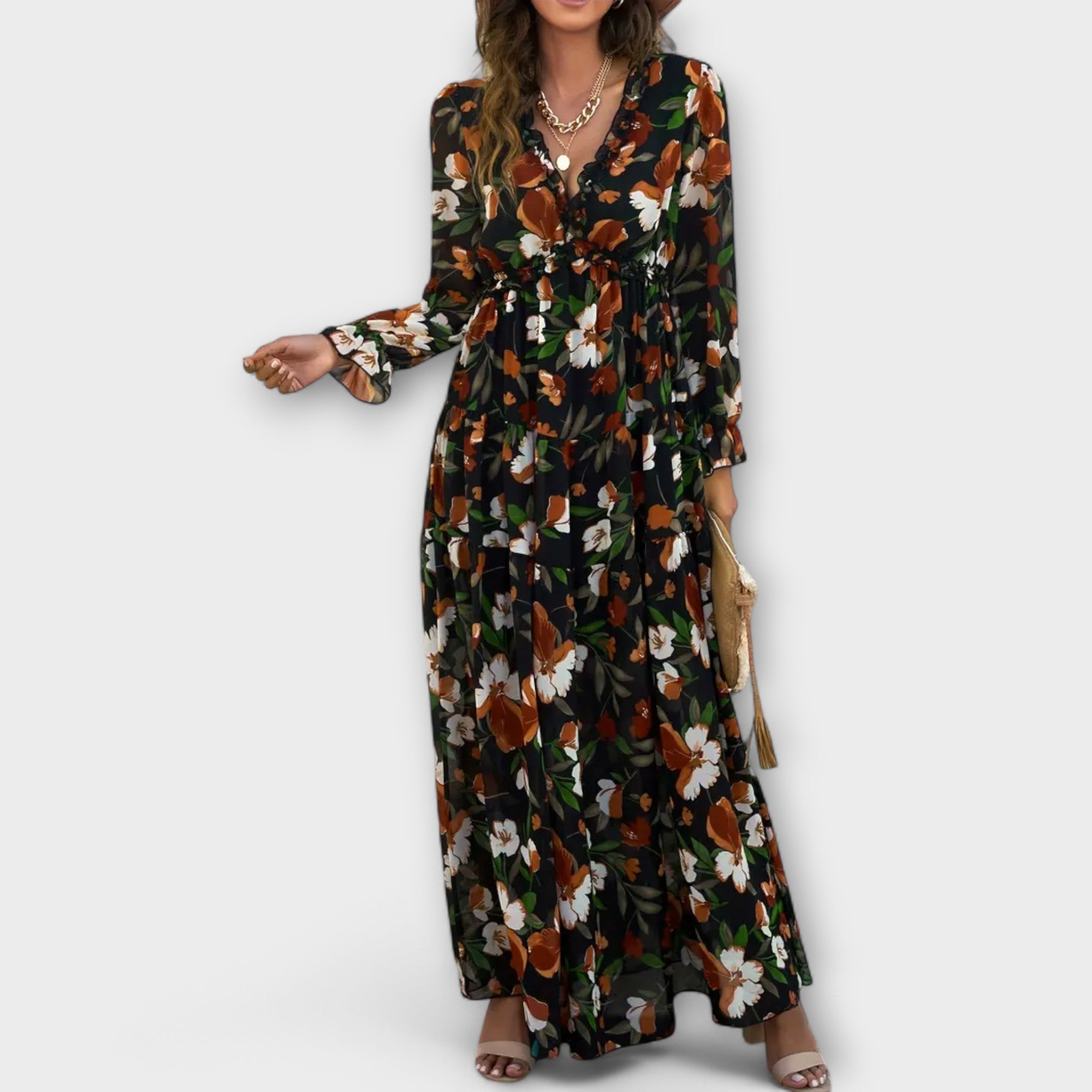 Seraphina | Floral Bridesmaid Dresses V-Neck Pleated Maxi