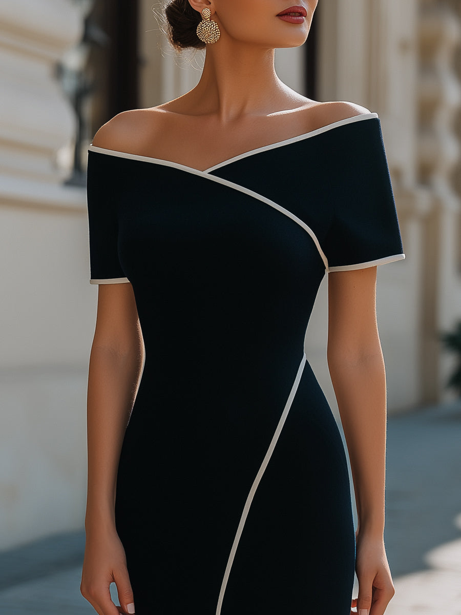 Oriane | Tailored Sheath Off-Shoulder Occasion Dress