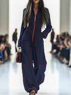 Rosaline | Long Sleeve Wide Leg Denim Jumpsuit Strapless White