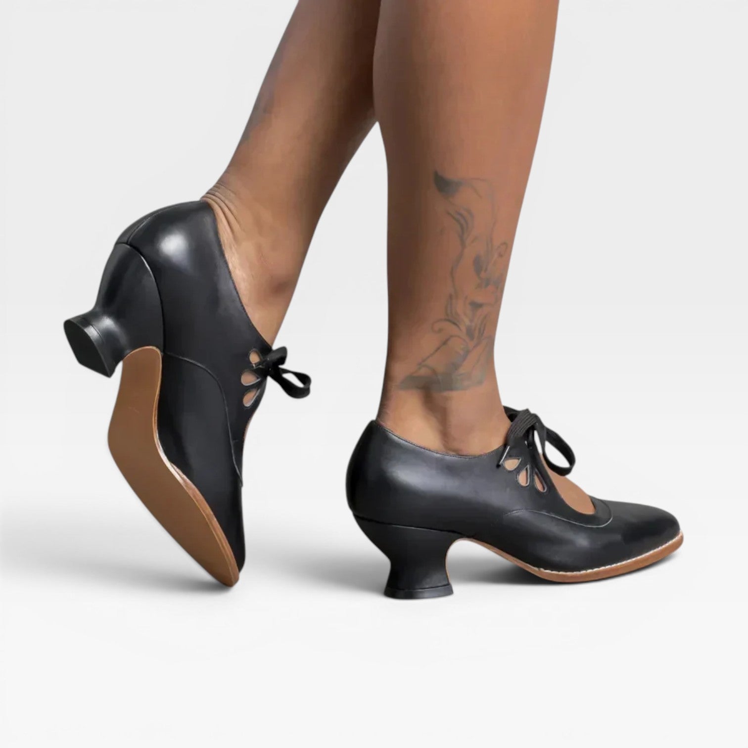 Camille | Silver Low Heel Lace-Up Leather Pumps