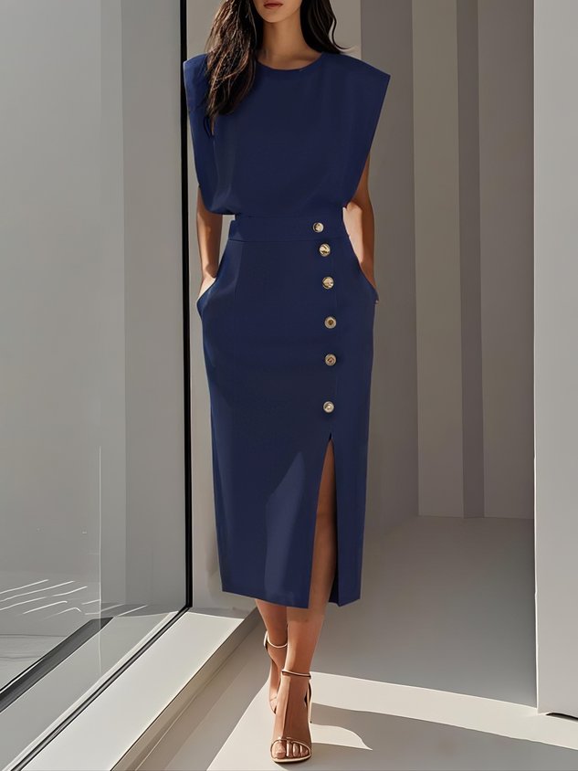 Capucine | Formal Midi Dress With Flowing Silhouette — Blue
