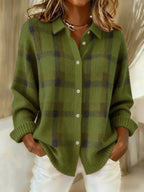 Sabine | Plaid Knit Cardigan Sweater Relaxed Button-Up