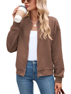 Georgiana | Cropped Brown Quilted Leather Puffer Bomber Jacket — Apricot
