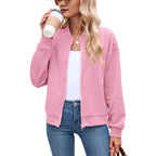 Georgiana | Cropped Brown Quilted Leather Puffer Bomber Jacket — Pink