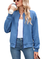 Georgiana | Cropped Brown Quilted Leather Puffer Bomber Jacket — Blue