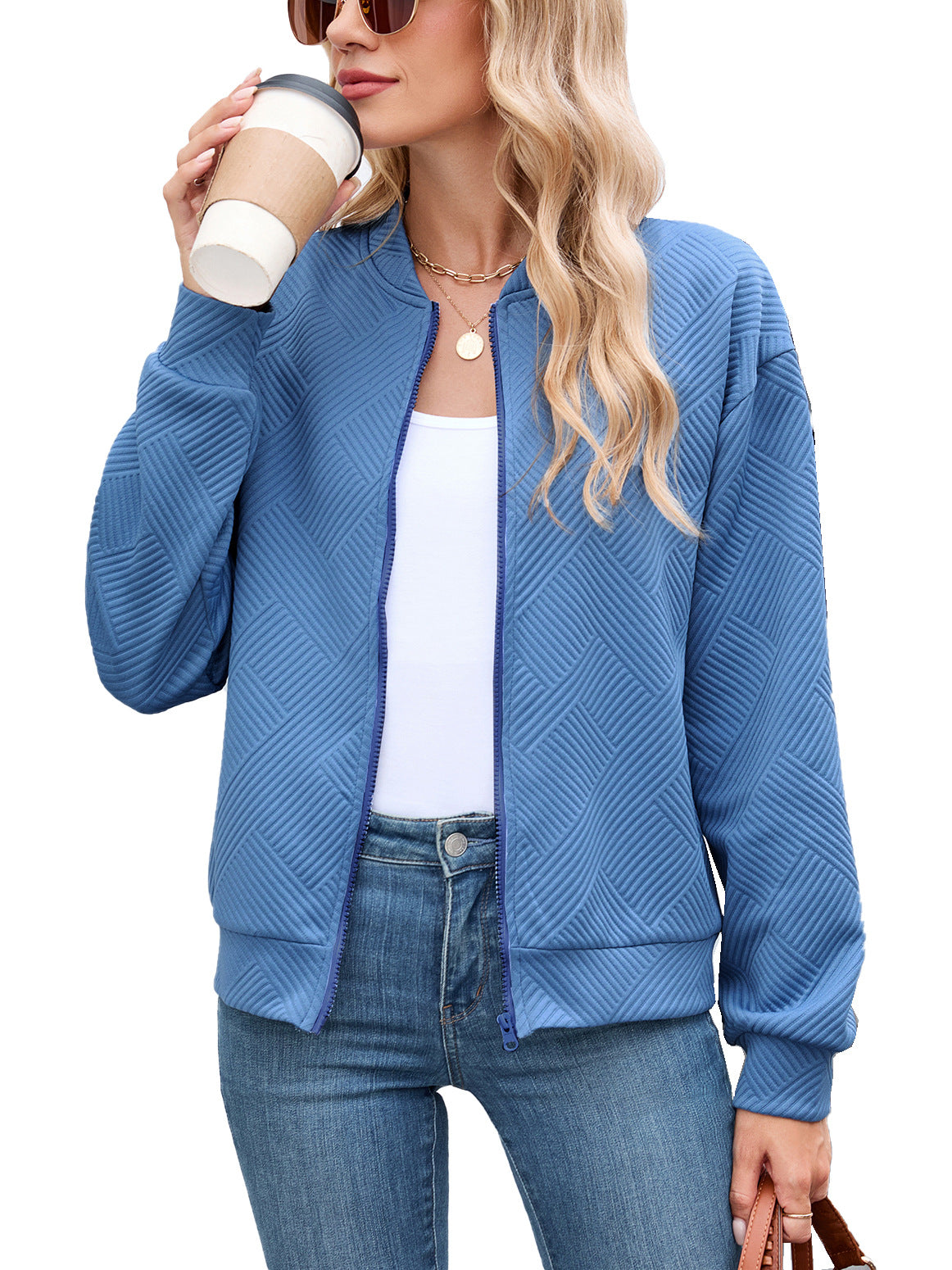 Georgiana | Cropped Brown Quilted Leather Puffer Bomber Jacket — Blue