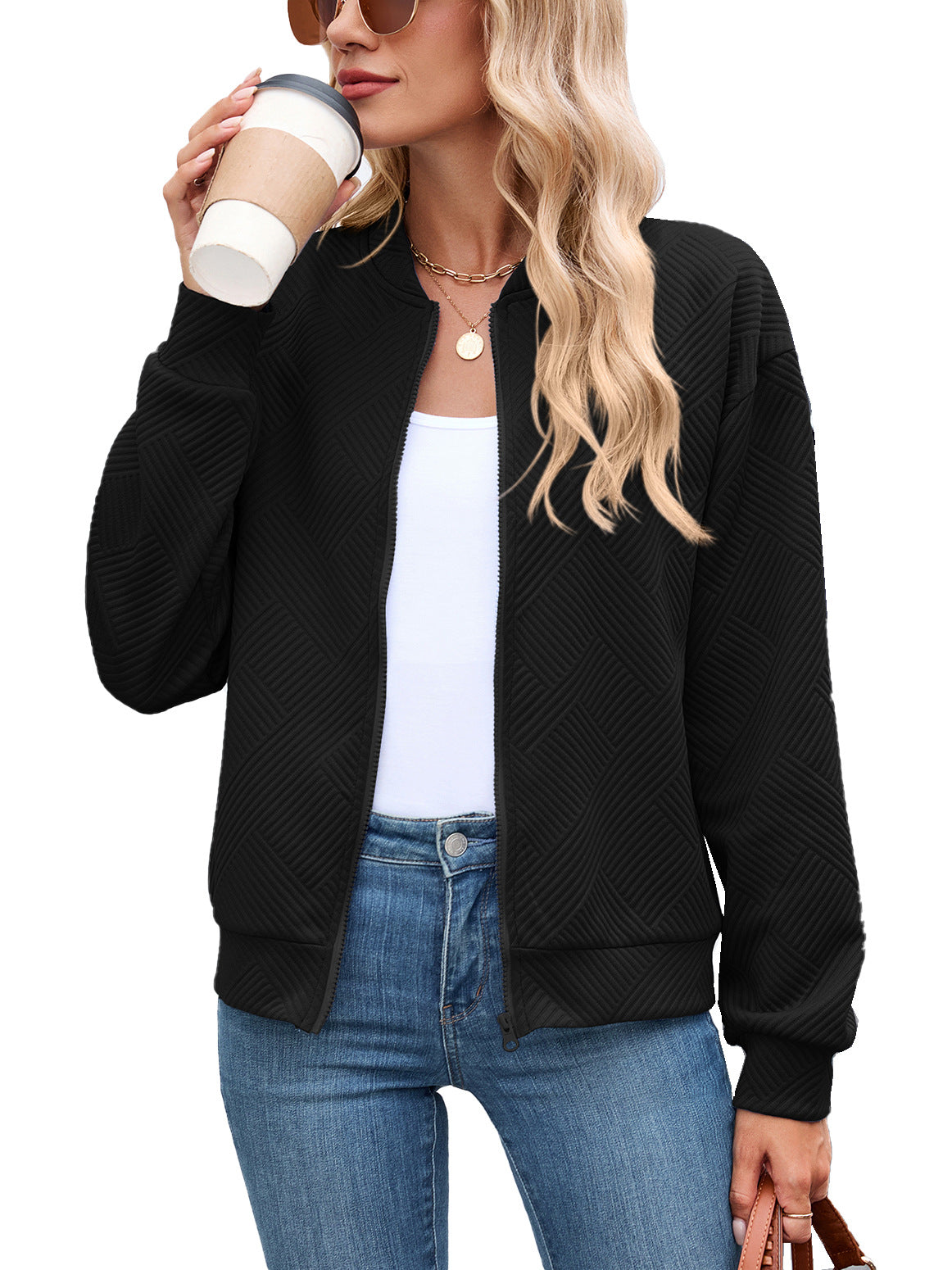 Georgiana | Cropped Brown Quilted Leather Puffer Bomber Jacket — Black