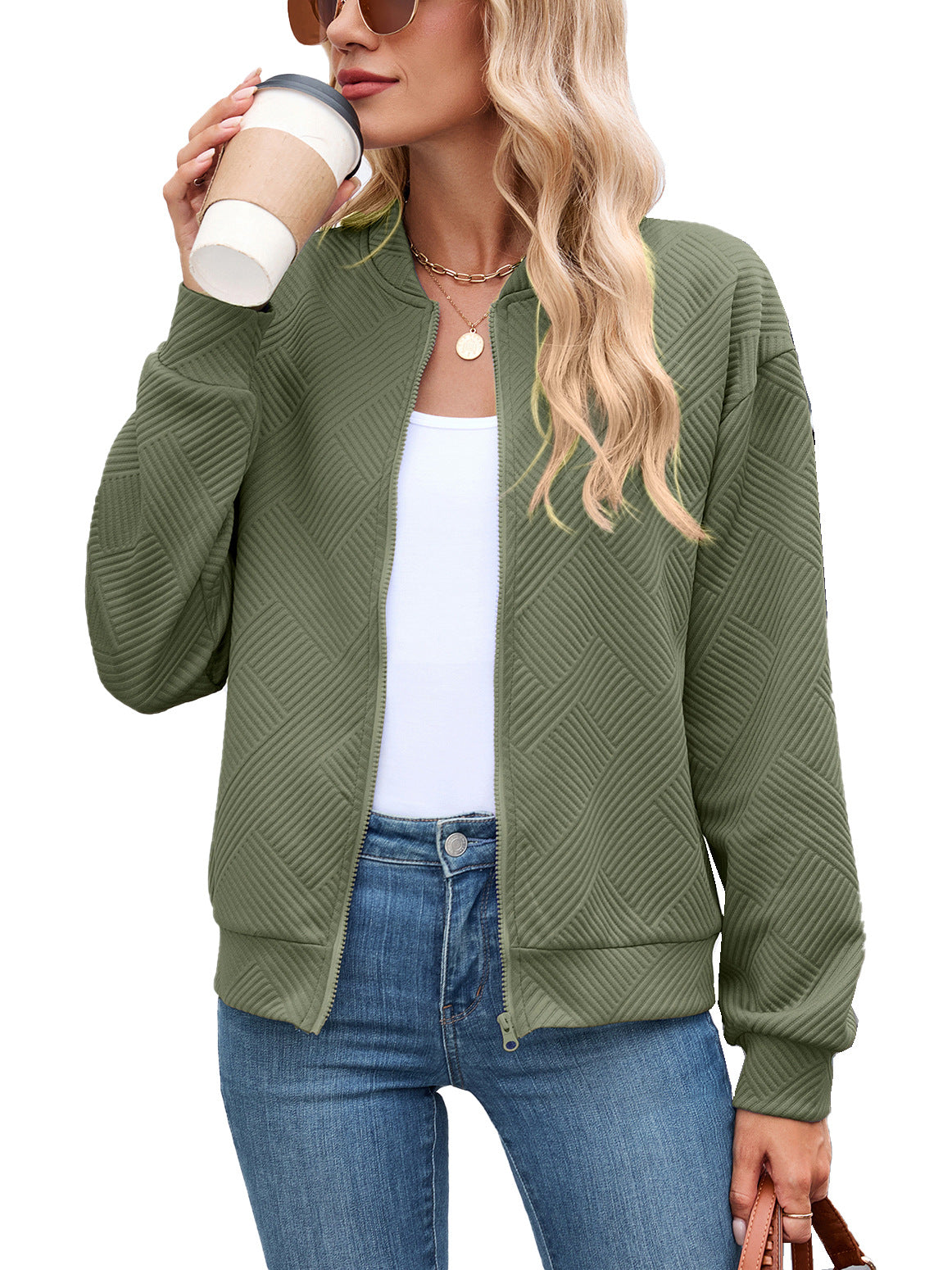 Georgiana | Cropped Brown Quilted Leather Puffer Bomber Jacket — Green olive