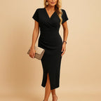 Albane | Bodycon Midi Dress Wrap Front Evening Cocktail