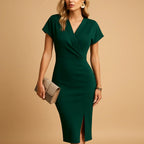 Albane | Bodycon Midi Dress Wrap Front Evening Cocktail