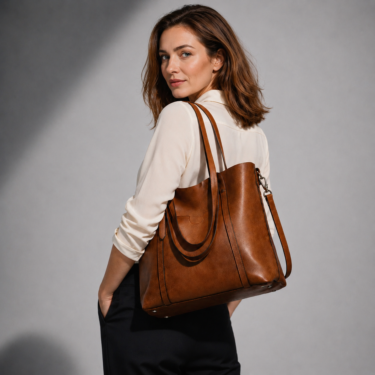 Mirabelle | Genuine Leather Tote Bag With Crossbody Strap