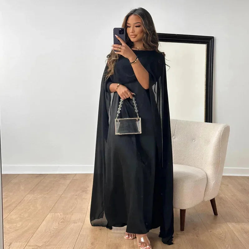 Elodie | Lace Long Sleeve Maxi Wedding Guest Dresses Winter — Black