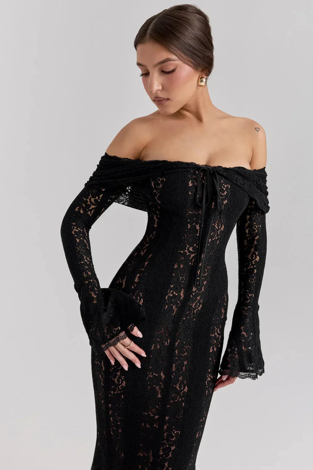 Romilly | Off Shoulder Lace Bell Sleeve Evening Maxi Dresses