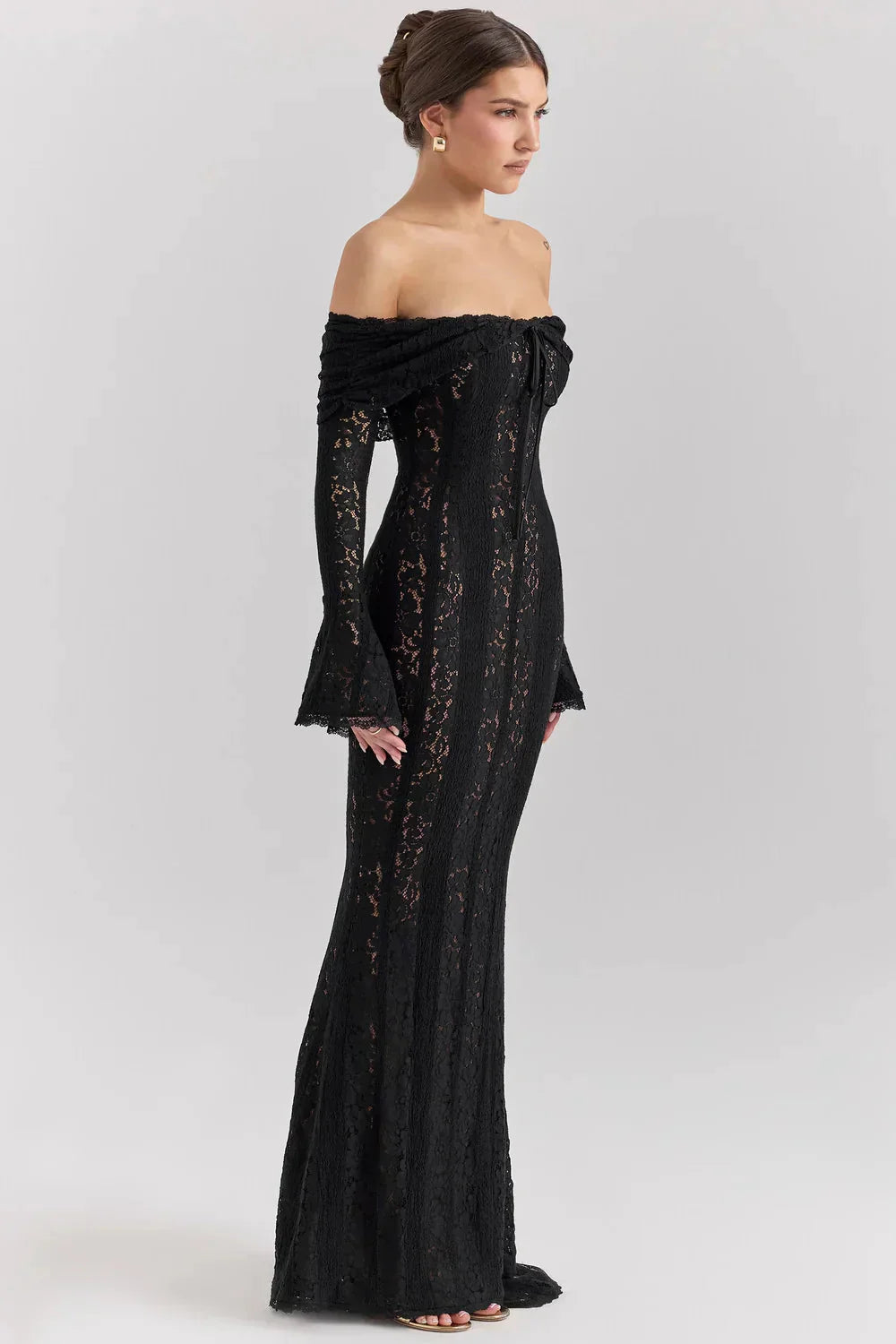 Romilly | Off Shoulder Lace Bell Sleeve Evening Maxi Dresses