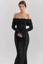Romilly | Off Shoulder Lace Bell Sleeve Evening Maxi Dresses