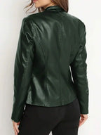 Ingrid | Faux Leather Biker Jacket Black Stand Collar