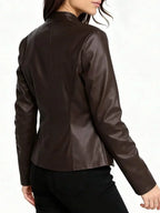 Ingrid | Faux Leather Biker Jacket Black Stand Collar