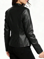 Ingrid | Faux Leather Biker Jacket Black Stand Collar