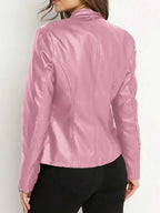 Ingrid | Faux Leather Biker Jacket Black Stand Collar
