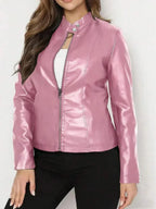 Ingrid | Faux Leather Biker Jacket Black Stand Collar
